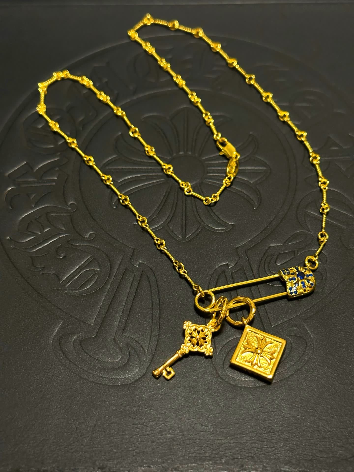 Chrome Hearts Gold-Plated Necklace with Key and Square Charm